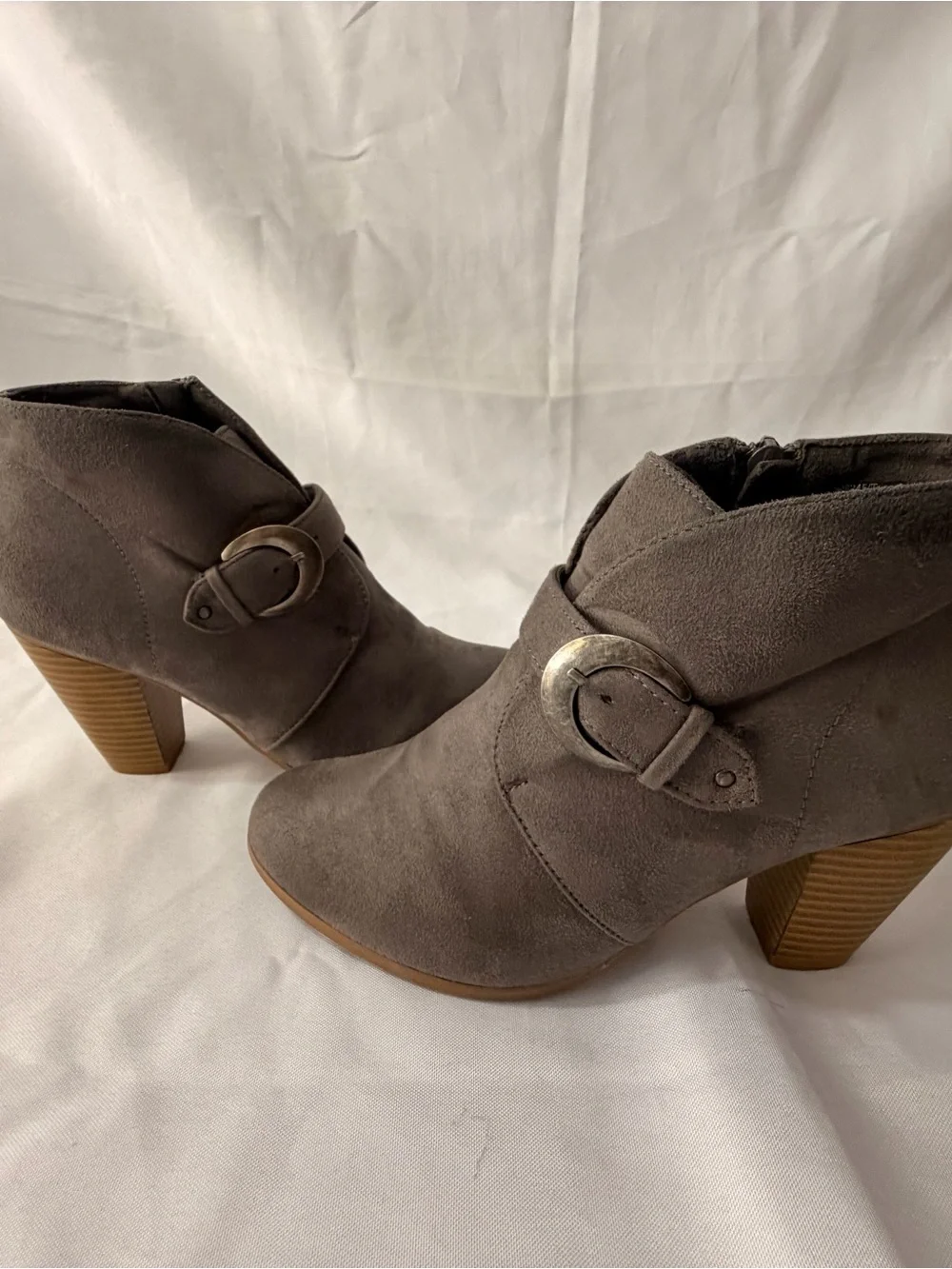 Maurices Charcoal Suede-Look Ankle Booties with Buckle Accent